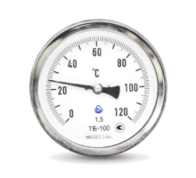 Термометр биметаллический осевой ТБ-100 G 1/2 Ру-25 от 0 до +150 С°, дл. ножки 50мм