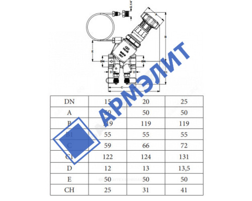 Клапан балансировочный автомат латунь 718LP Ду 15 Ру25 Тмакс=120 оС ВР Kvs=4.1м3/ч с измерительными ниппелями Cimberio CIM 718LP 12