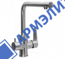 Смеситель для кухонной мойки ручка сбоку одноручный излив с каналом для питьевой воды STEEL Профсан PSM-300-22